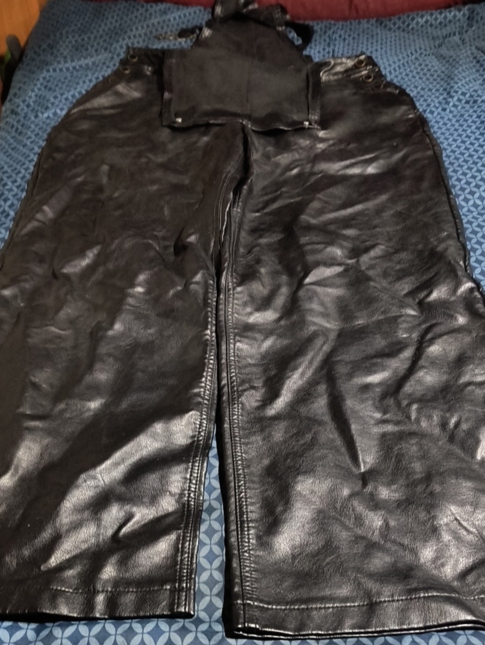 Avec Les Filles Black Faux Leather Bib Overalls